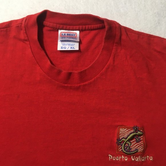 Vintage Puerto Vallarta Mexico Embroidered T-Shirt Men’s XL Heavy Cotton red - Picture 7 of 8